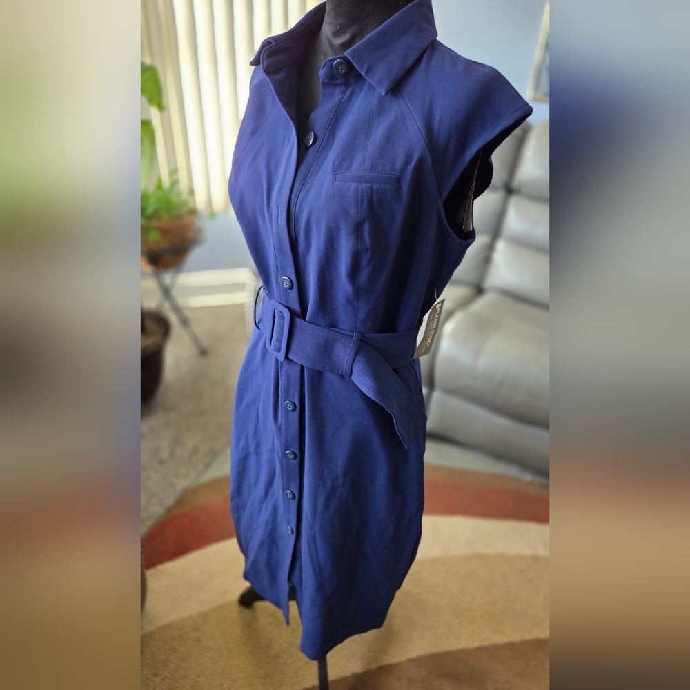 Eva Mendes for New York & Company Sleeveless Trench Coat-Dress in Navy